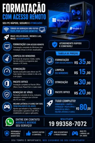 Formatação/ Otimização / Limpeza do Windows e muito mais!