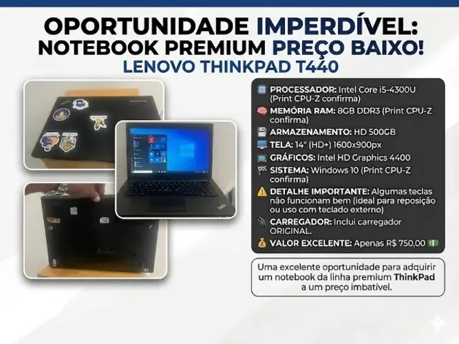 Notebook Lenovo ThinkPad T440 - Intel Core i5 | 8GB RAM | HD 500GB