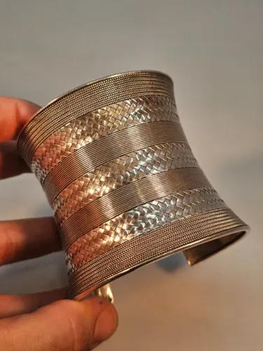 Bracelete prata pura 138g exclusivo trabalho finíssimo oriental 