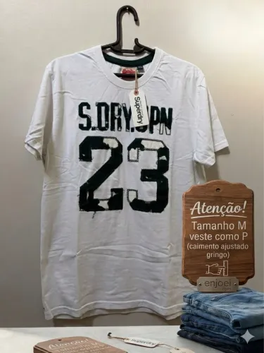 Camiseta Superdry Branca JPN 23 (Verde Escuro) - Nova C/ Etiqueta