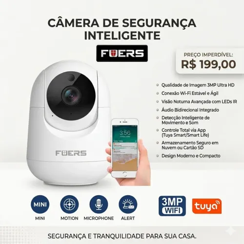 Câmera de Segurança Interna Wi Fi 3mp Fuers (Original e Lacrada)