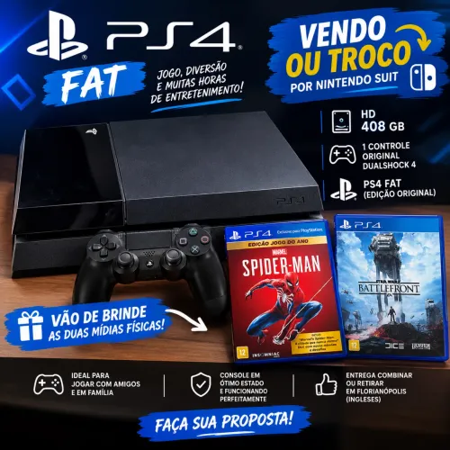 PS4 Fat 408GB + 2 Jogos Originais | Vendo ou Troco por Nintendo Switch