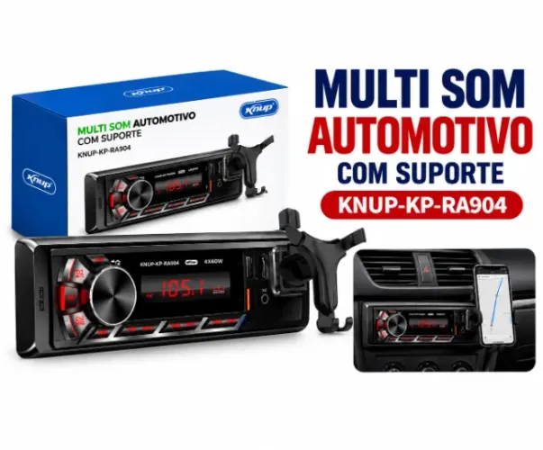 Rádio para Carro Bluetooth MP3 Display LED 60W Suporte para Celular Som automotivo