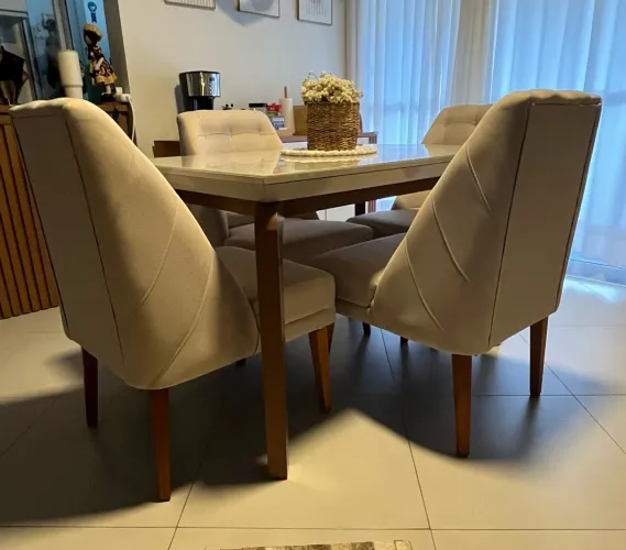 Conjunto 4 cadeiras de jantar estilo poltrona linho bege