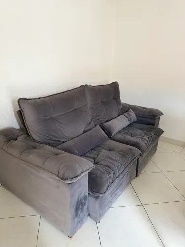 Sofá Retrátil 2,5 Cinza Bom Estado