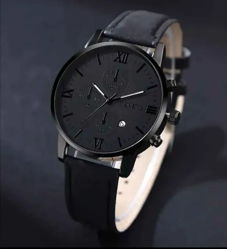 Relógio Masculino Premium Preto Quartzo Couro Veludo com Calendário Funcional