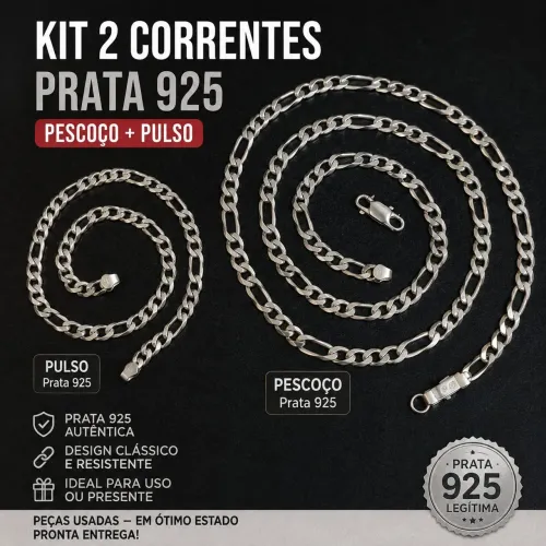 KIT -2 CORRENTES DE PRATA 925 - PESCOÇO MAIS PULSO