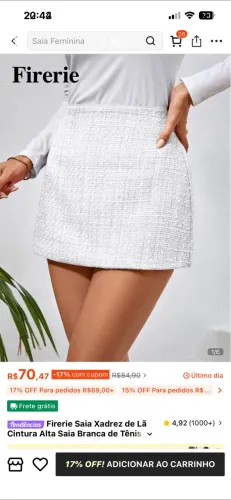 Saia de lã branca da Shein