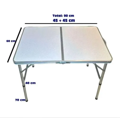 Mesinha Dobrável Portátil Vira Maleta/Estrutura de Alumínio/ Base MDF/ 90x60x70 (LACRADA)