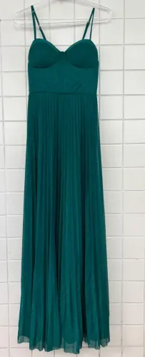 Vestido de Festa Longo Verde Unicke Brilho Plissado Bojo Tam M Vestido de Casamento
