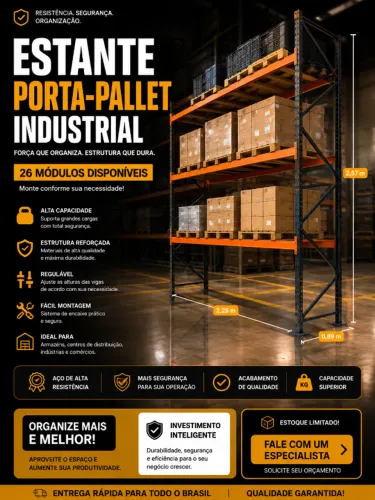 Estante Porta-Pallet Industrial - 26 Módulos Disponíveis