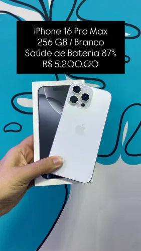 Seminovo: iPhone 16 Pro Max 256GB / Branco / Saude de Bateria 87% - Loja Fisica