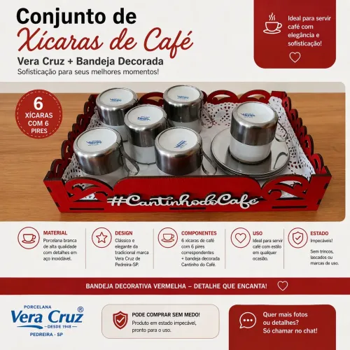 Conjunto de Xícaras de Café | Porcelana Vera Cruz | Cantinho do Café | Frete Grátis