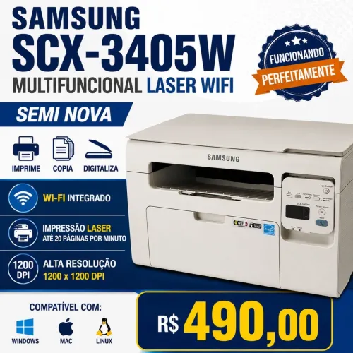 Impressora Samsung SCX-3405W Multifuncional Laser Wi-Fi - Semi Nova