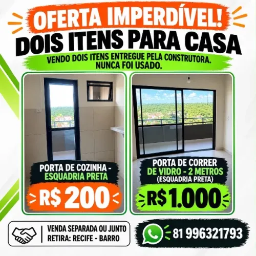 PORTA DE COZINHA E PORTA DE CORRER DE VIDRO  (ESQUADRIA PRETA)