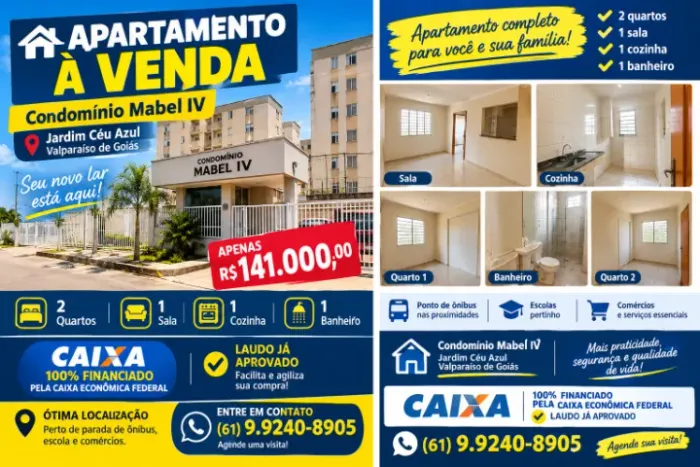 APARTAMENTO 2 QTS | 100% FINANCIADO PELA CAIXA | COND. MABEL IV | VALPARAÍSO | JARDIM CEU