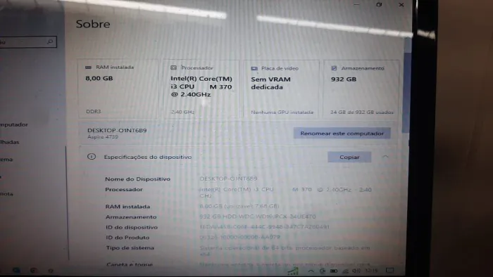 Notebook Acer core I3 semi novo 1 TB de HD 8GB Memória bateria nova Windows 10