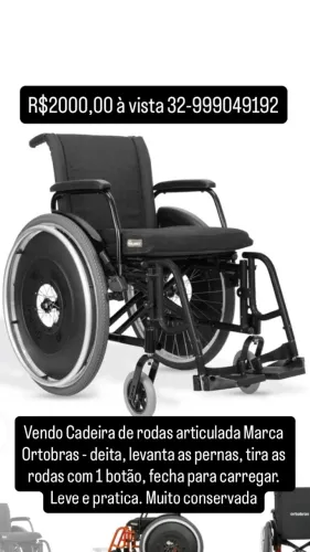 Cadeira de Rodas Ortobras AVD toda regulável seminova