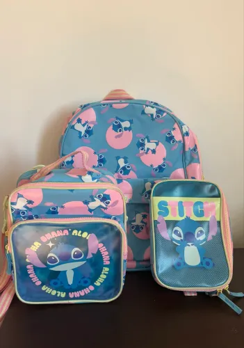 Kit escolar mochila, lancheira e estojo Puket Stitch