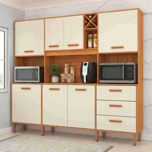 Armário de Cozinha Modena 7Pts 3Gvs Cinamomo/Off White Fellicci - Entrega Rápida!