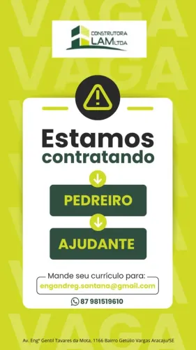 Vaga para ajudante e Pedreiro