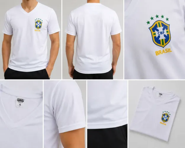 Camiseta Brasil branca em malha pv