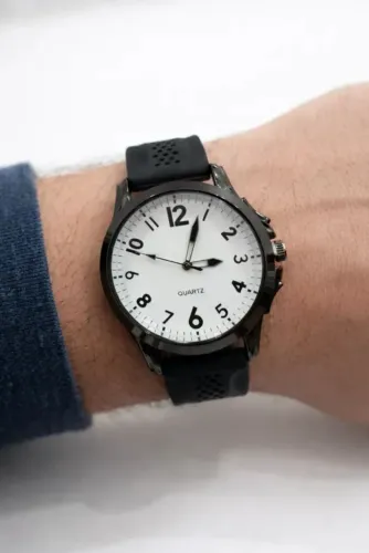 Relógio De Pulso Masculino Moderno Preto Quartz Na Caixa