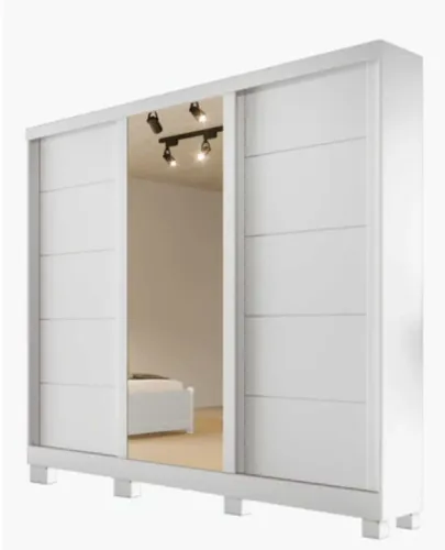 GUARDA ROUPA DELTA 100% MDF 3 PORTAS CORRER 4 GAVETAS C/ ESPELHO