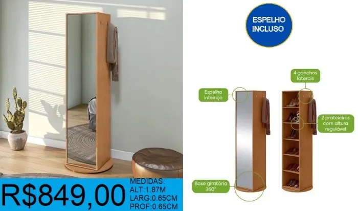 Sapateira com espelho de alta linha - compre hoje e receba amanhã