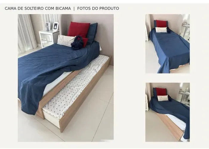 CAMA DE SOLTEIRO COM BICAMA - MADEIRA MACIÇA