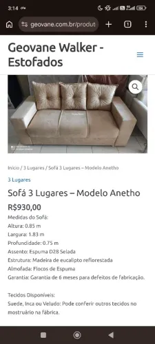 Sofá 3 Lugares - Modelo Anetho
