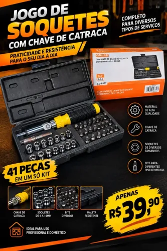 Jogo de chave soquete 41 peças