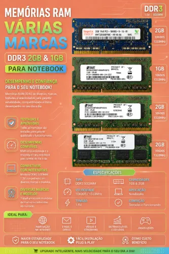 Memórias Notebook DDR3 (2GB/1GB)
