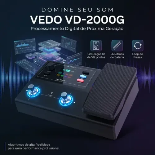 Pedal Multi Efeitos Guitarra VEDO com Pedal de Expressão Operação via APP pedaleira