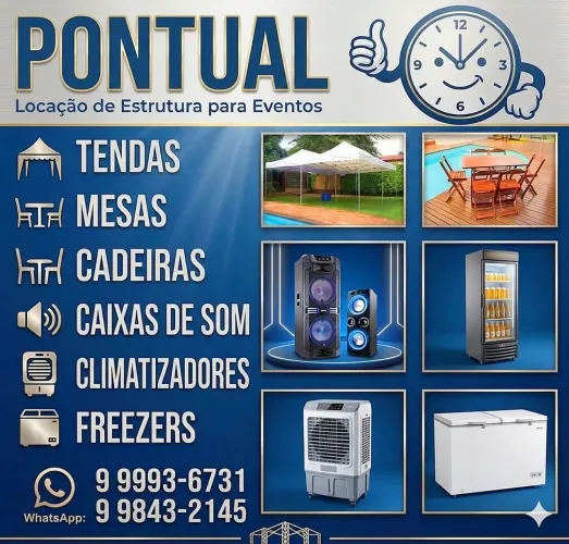 Aluguel de: Tendas - Mesas - Cadeiras - Caixa de Som - Climatizadores - Freezers