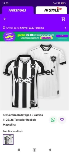 Vendo duas camisas originais do Botafogo ( camisas listrada e branca)
