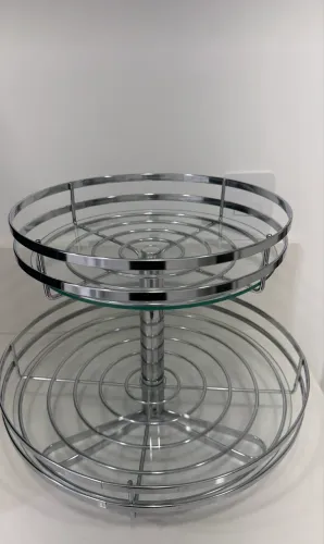 Fruteira de mesa dupla redonda com vidro giratório 