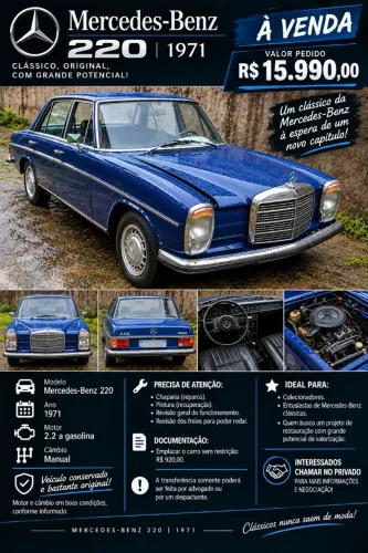 Mercedes-Benz 220-S Sedan 2.2 6V 4P Gasolina. 1971