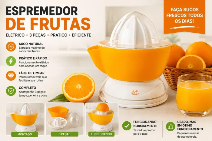 Espremedor de Frutas Elétrico 3 Peças Funcional
