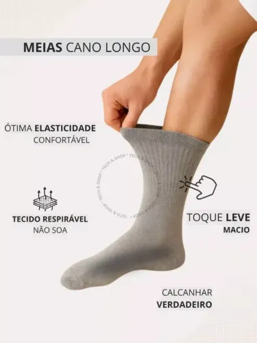 Kit 15,12 ou 6 Pares de Meias Cano Alto/Médio Algodão Unissex 36-42