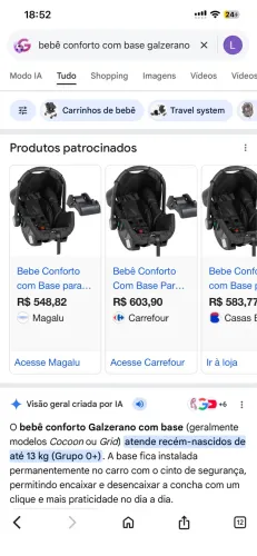 Vendo bebê conforto Galzerano com a Base