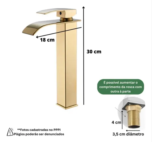 Torneira monocomando cascata dourada