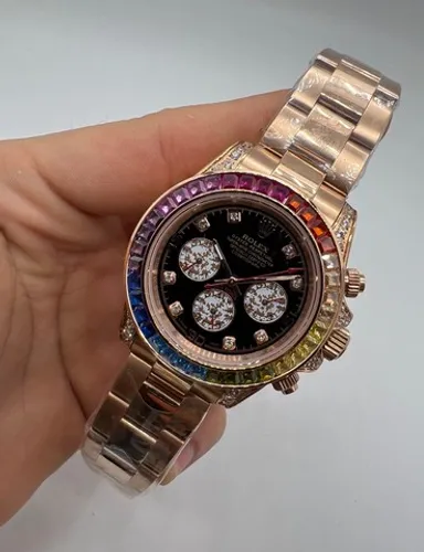Relógio Rolex Daytona Raimbow Rose Cravejado Novo