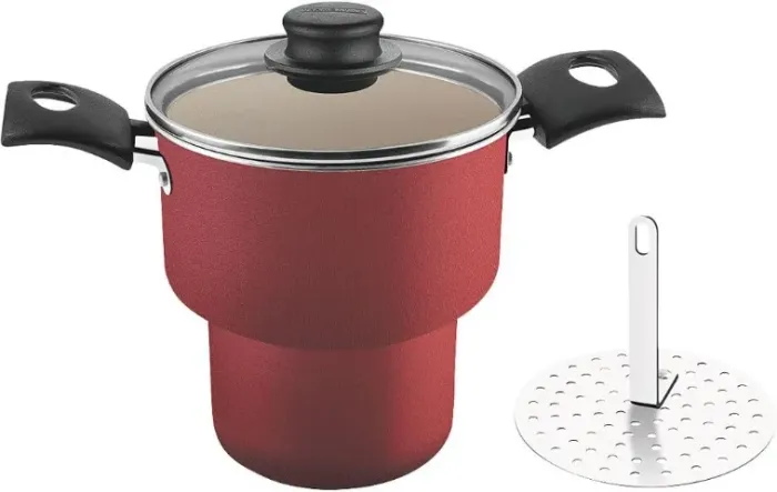 Cuscuzeira Tramontina turim 14cm vermelha tampa vidro antiaderente