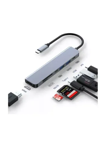 HUB TIPO-C PARA HDMI 2 USB + 2 USB TIPO-C LEITOR CARTÃO 4K 7 EM 1 CZH-T322 MAC / WINDOWS