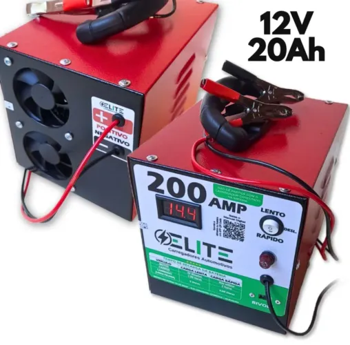 Carregador de Bateria 12V 20Ah 200 Amp Elite grande rápida e lenta