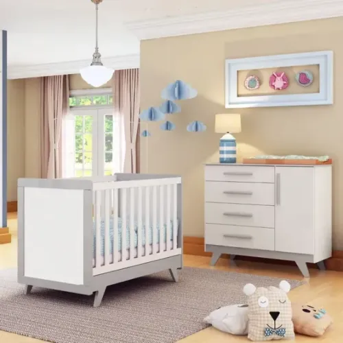 Quarto Bebê Completo Berço Mini Cama E Cômoda Retrô Peroba