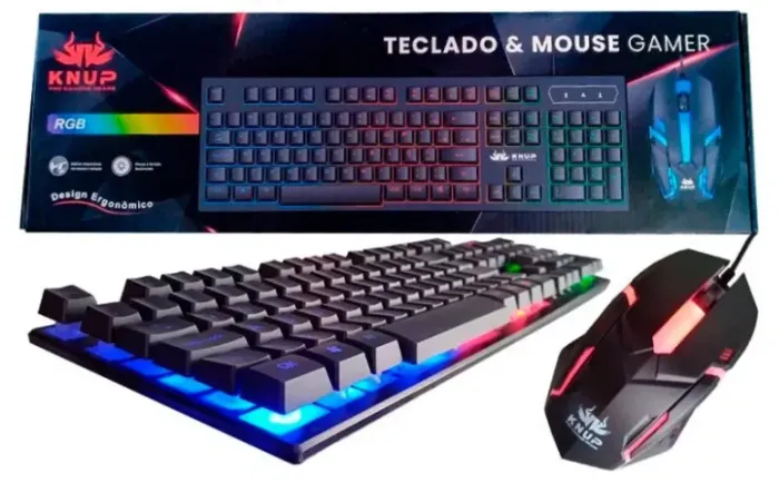 Kit Gamer Teclado e Mouse Semi Mecânico Rgb Knup KP-TE115