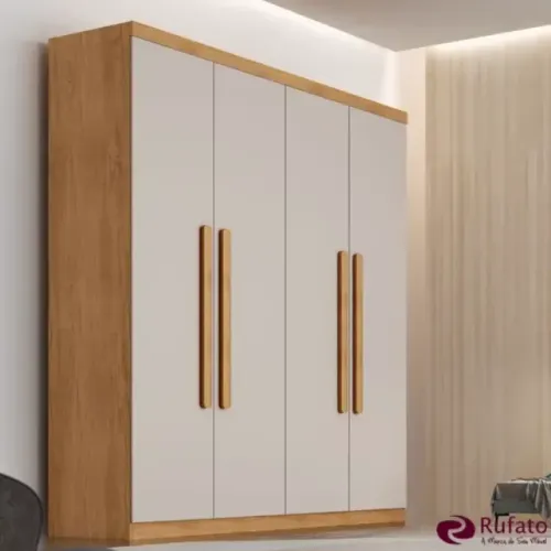 Guarda Roupa Império Nature/Off 4Pts 3Gvs Rufato - Entrega Rápida!