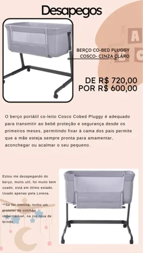 Berço Co-Bed Pluggy Cosco Cinza Claro